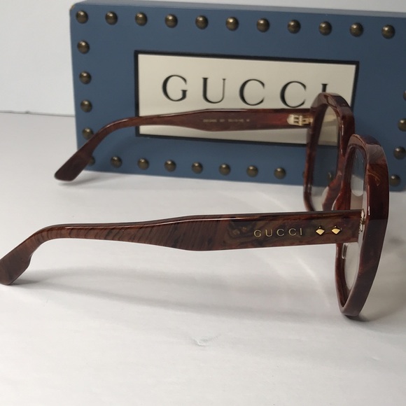 AuthGUCCI GG1249S 001 square sunglass dark wood brown frame light yellow lenses. - Picture 7 of 15